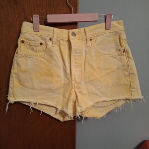 Levis 501 Original Women's Yellow/White Buttonfly Denim Cutoff Shorts Size 29